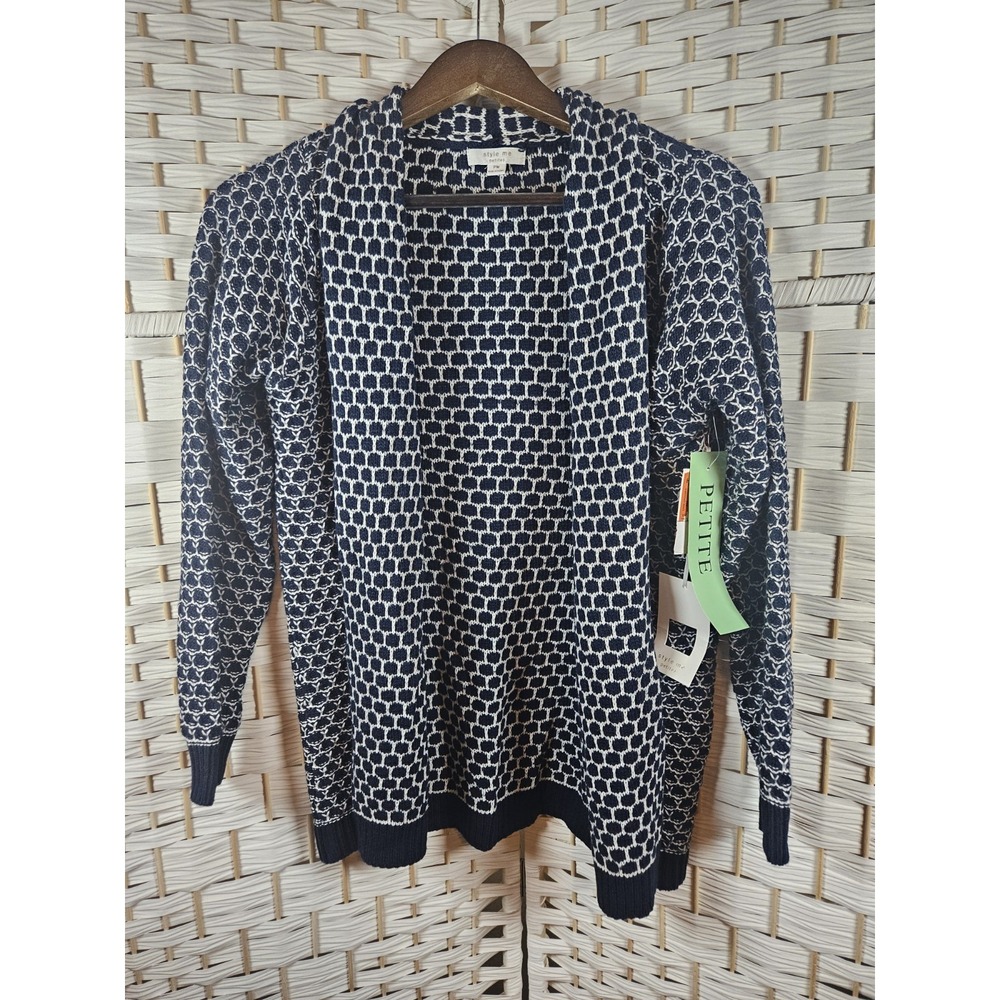 Style Me Womens Blue Geometric Sweater Sz PM Cottagecore Grandmacore Casual
